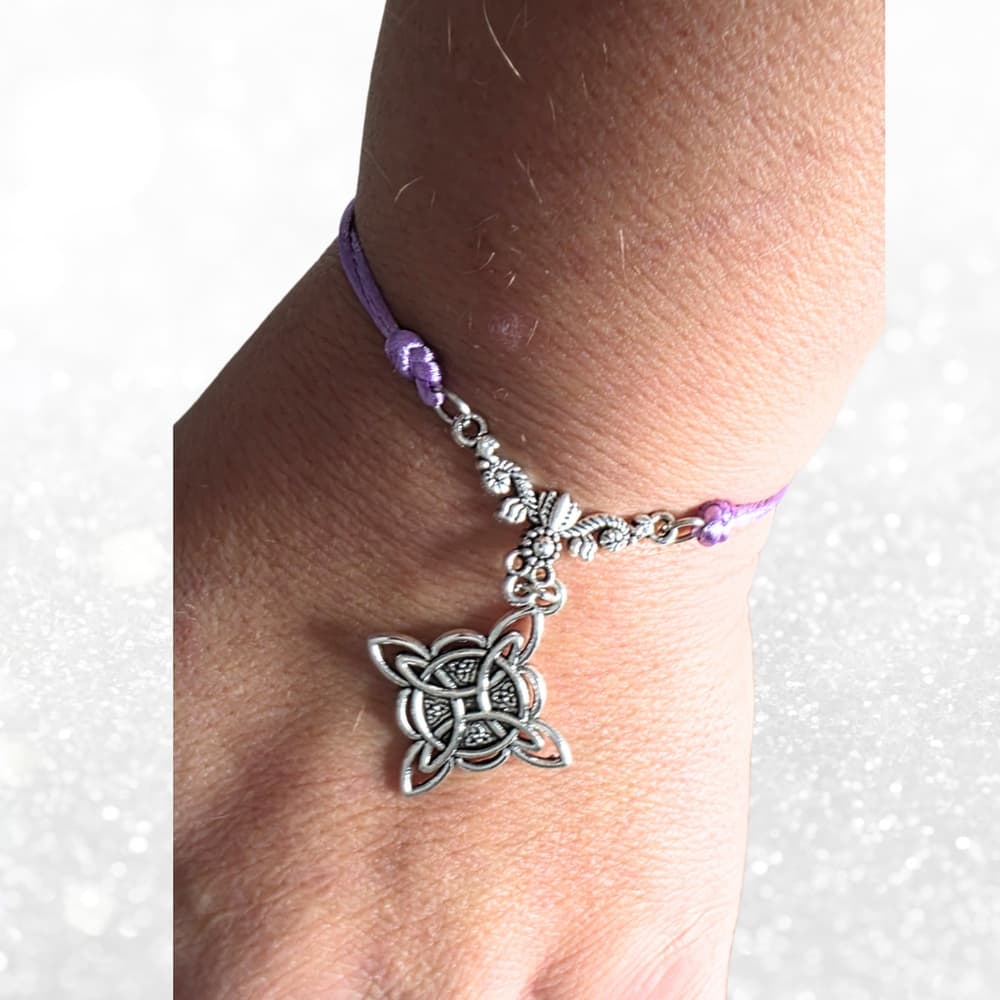 Witchy Celtic Knot Bracelet - Purple Silk Cord - Gothic Mystic Jewelry - Thumbnail 5