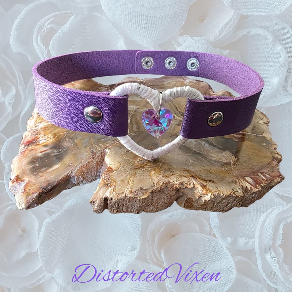 Purple Heart Choker Necklace – Gothic Choker with Aurora Crystal Heart - Thumbnail 7
