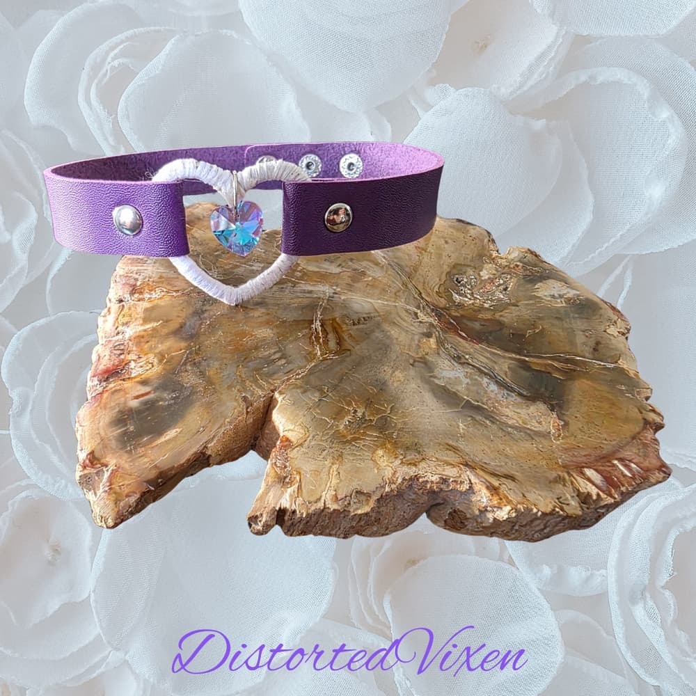 Purple Heart Choker Necklace – Gothic Choker with Aurora Crystal Heart - Thumbnail 11