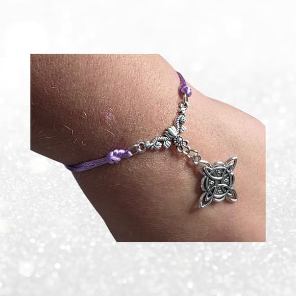 Witchy Celtic Knot Bracelet - Purple Silk Cord - Gothic Mystic Jewelry - Thumbnail 7