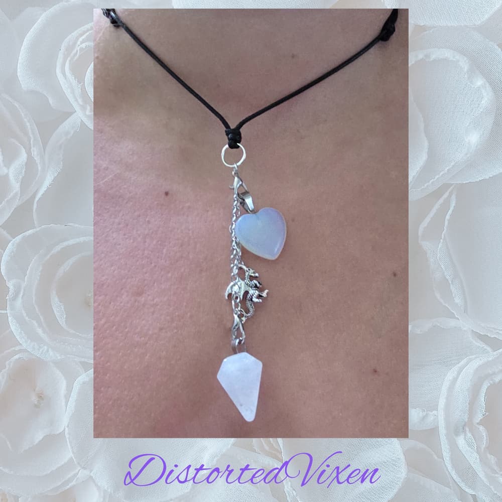 Quartz Pendulum & Opalite Heart Necklace – Interchangeable Dragon Charm - Thumbnail 8
