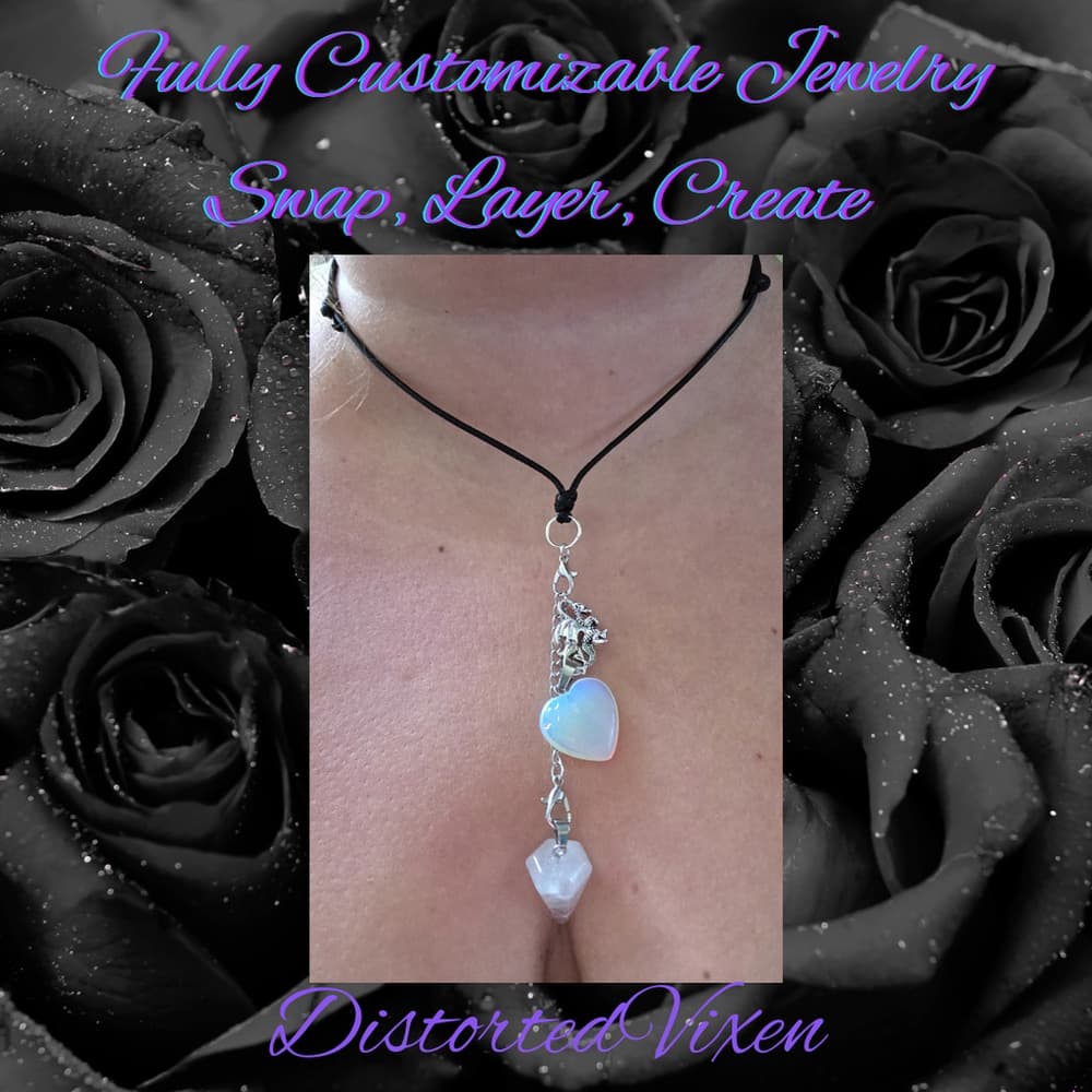 Quartz Pendulum & Opalite Heart Necklace – Interchangeable Dragon Charm - Thumbnail 4