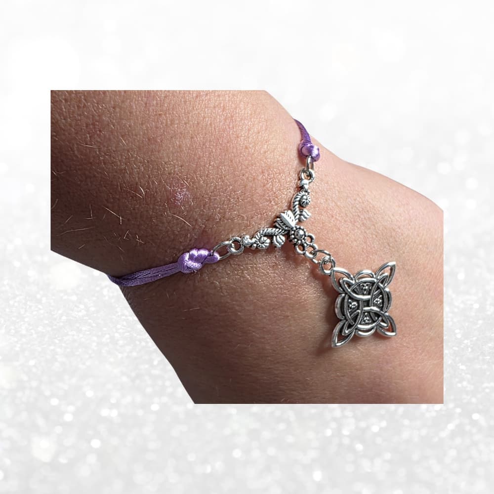 Witchy Celtic Knot Bracelet - Purple Silk Cord - Gothic Mystic Jewelry - Thumbnail 6