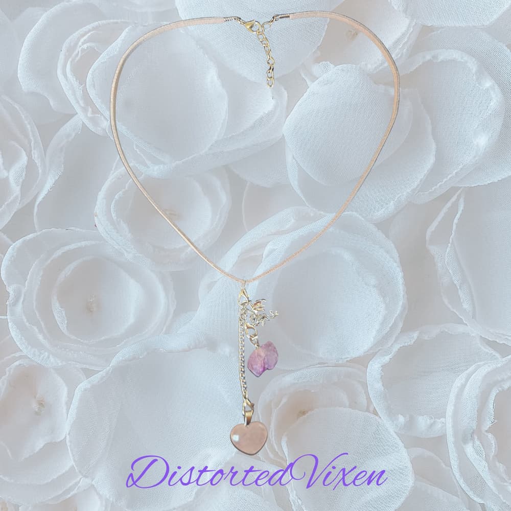 Rose Quartz & Amethyst Dragon Necklace, Layered Healing - Thumbnail 2