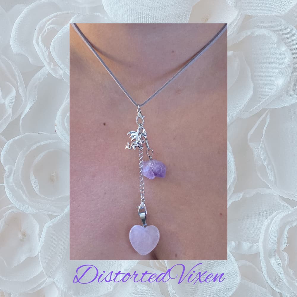 Rose Quartz & Amethyst Dragon Necklace, Layered Healing - Thumbnail 7