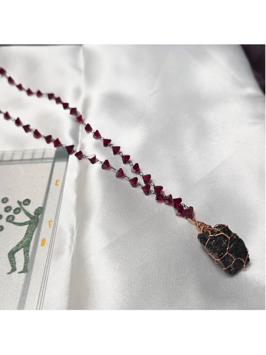 Raw Black Tourmaline & Crimson Crystal Necklace – Copper Wrapped Protection - Thumbnail 8