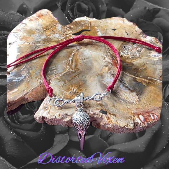 Barbed Wire Charm Bracelet – Red Cord Adjustable Gothic Talisman | Dark Feminine - Thumbnail 12