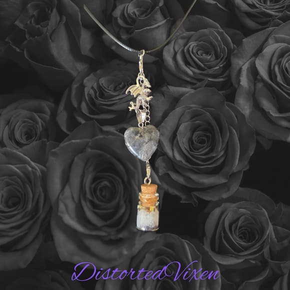 Labradorite Heart Necklace with Spell Bottle & Dragon Charm | Interchangeable - Thumbnail 9