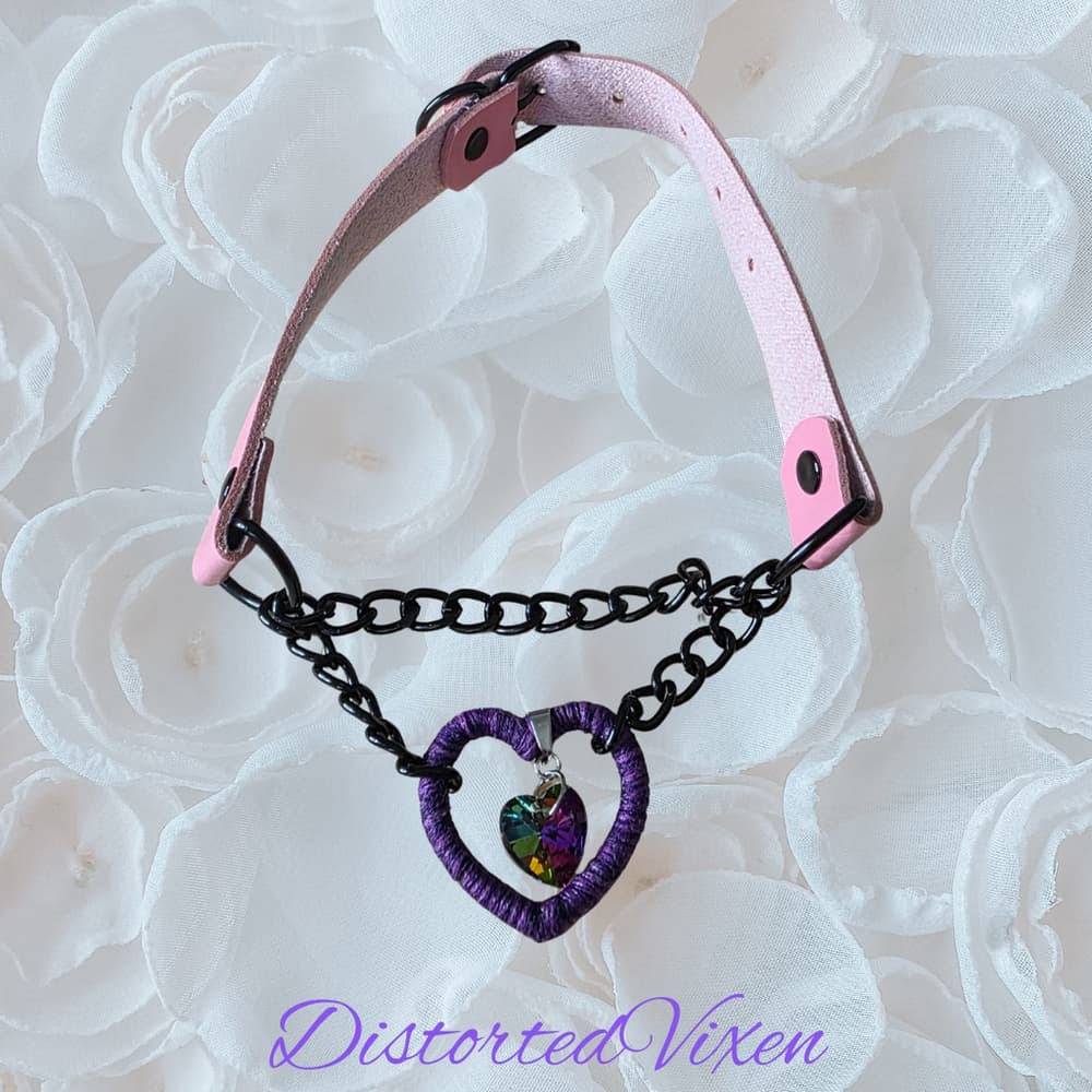 Purple Heart Chain Choker Necklace Gothic Valentine Alt Jewelry Collar - Thumbnail 4