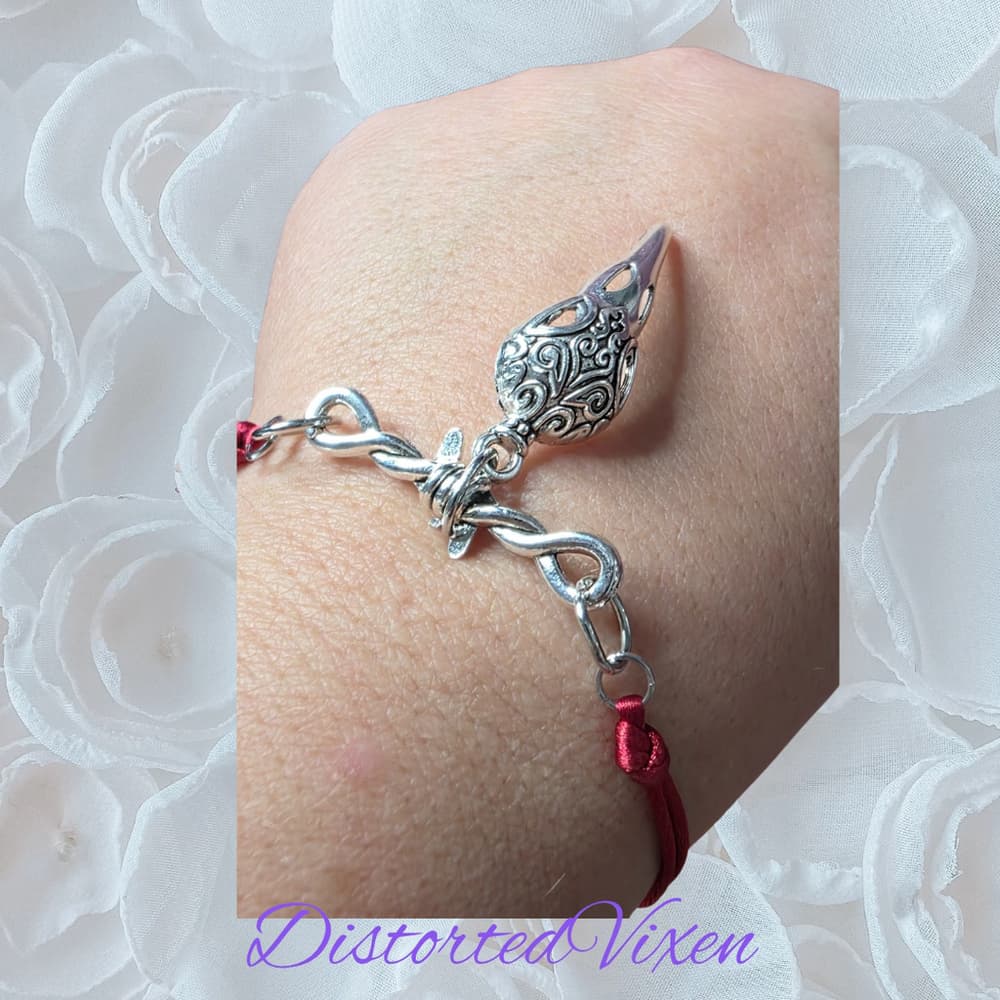 Barbed Wire Charm Bracelet – Red Cord Adjustable Gothic Talisman | Dark Feminine - Thumbnail 6