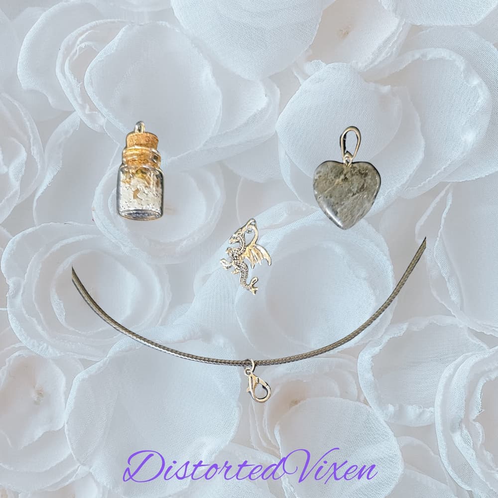 Labradorite Heart Necklace with Spell Bottle & Dragon Charm | Interchangeable - Thumbnail 2