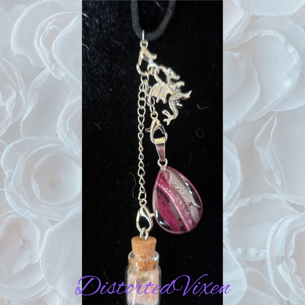 Red Glass Teardrop Necklace with Spell Bottle & Dragon Charm | Interchangeable - Thumbnail 8