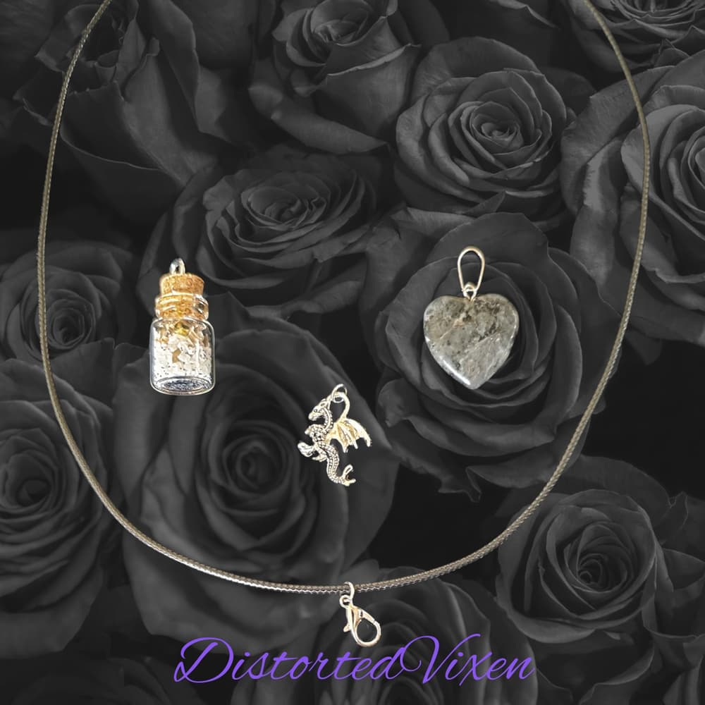 Labradorite Heart Necklace with Spell Bottle & Dragon Charm | Interchangeable - Thumbnail 4