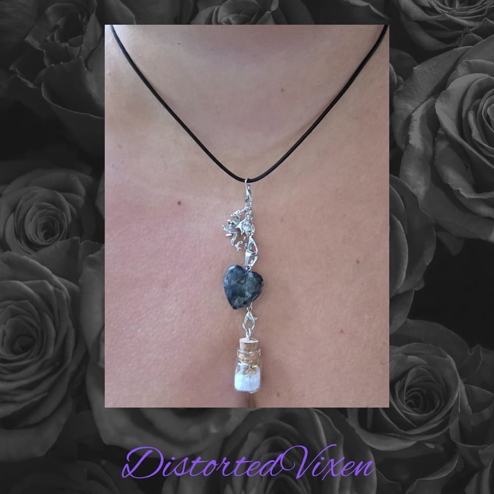Labradorite Heart Necklace with Spell Bottle & Dragon Charm | Interchangeable - Thumbnail 7