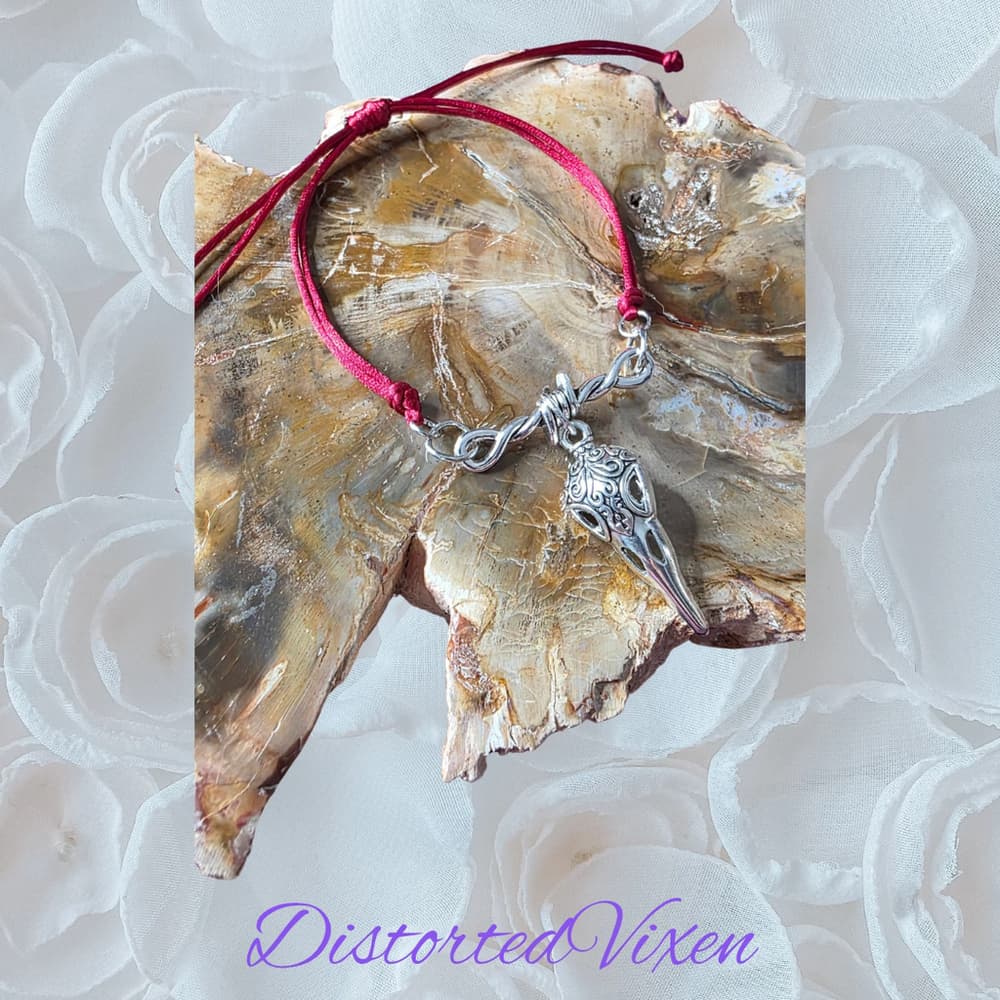 Barbed Wire Charm Bracelet – Red Cord Adjustable Gothic Talisman | Dark Feminine - Thumbnail 3