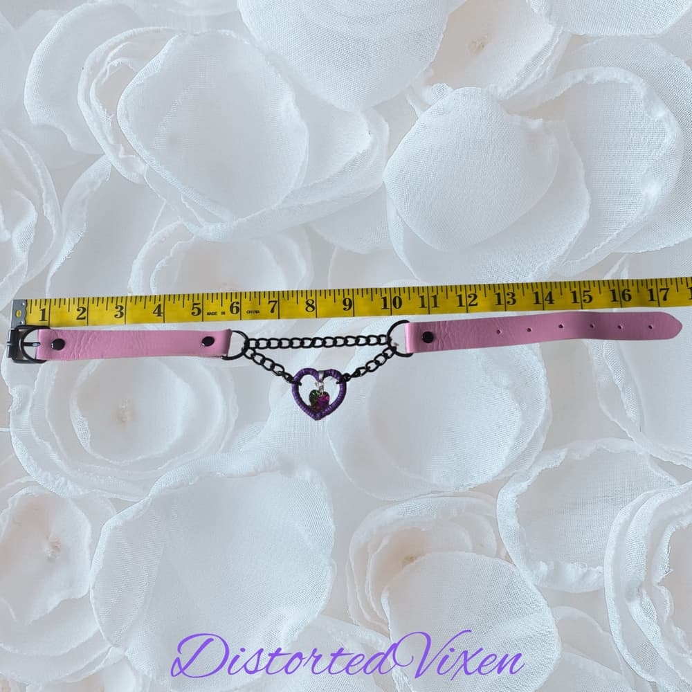 Purple Heart Chain Choker Necklace Gothic Valentine Alt Jewelry Collar - Thumbnail 5