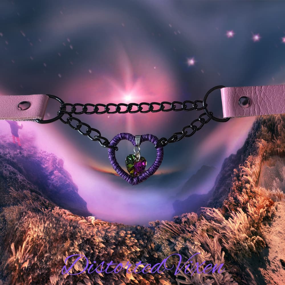 Purple Heart Chain Choker Necklace Gothic Valentine Alt Jewelry Collar - Thumbnail 2