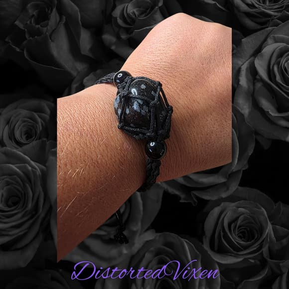 Snowflake Obsidian Macrame Bracelet – Adjustable & Interchangeable - Thumbnail 5