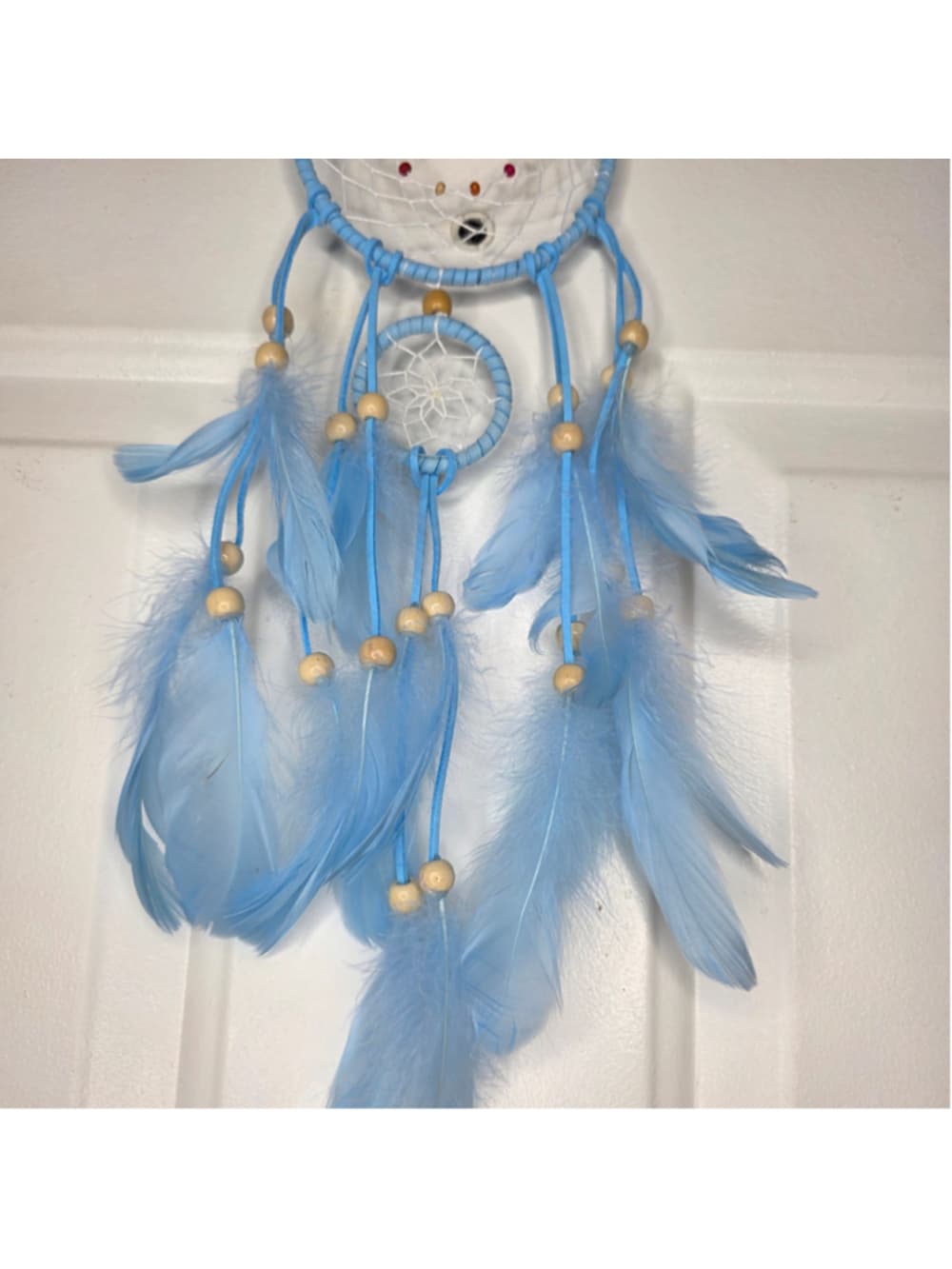 The Aura Weaver Sky Blue Dreamcatcher with Wire Wrapped Opal Pendulum Talisman - Thumbnail 2