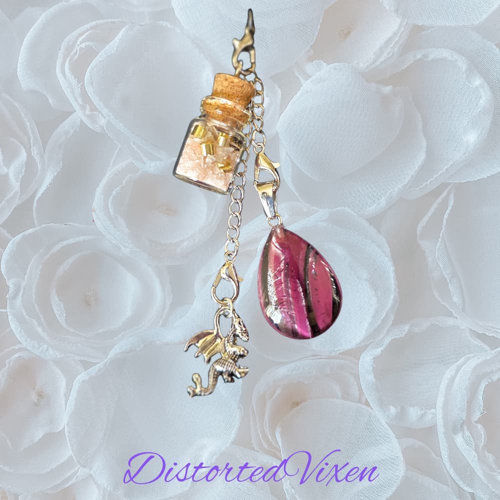 Red Glass Teardrop Necklace with Spell Bottle & Dragon Charm | Interchangeable - Thumbnail 3