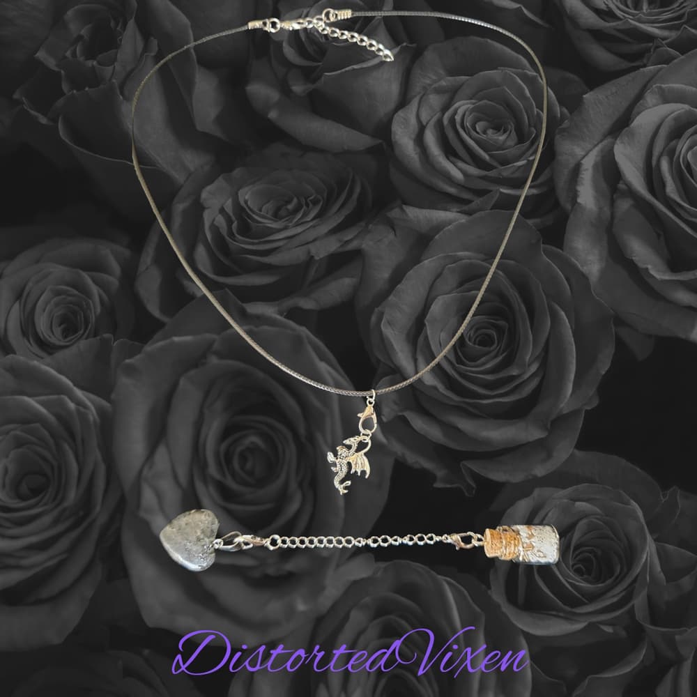 Labradorite Heart Necklace with Spell Bottle & Dragon Charm | Interchangeable - Thumbnail 5