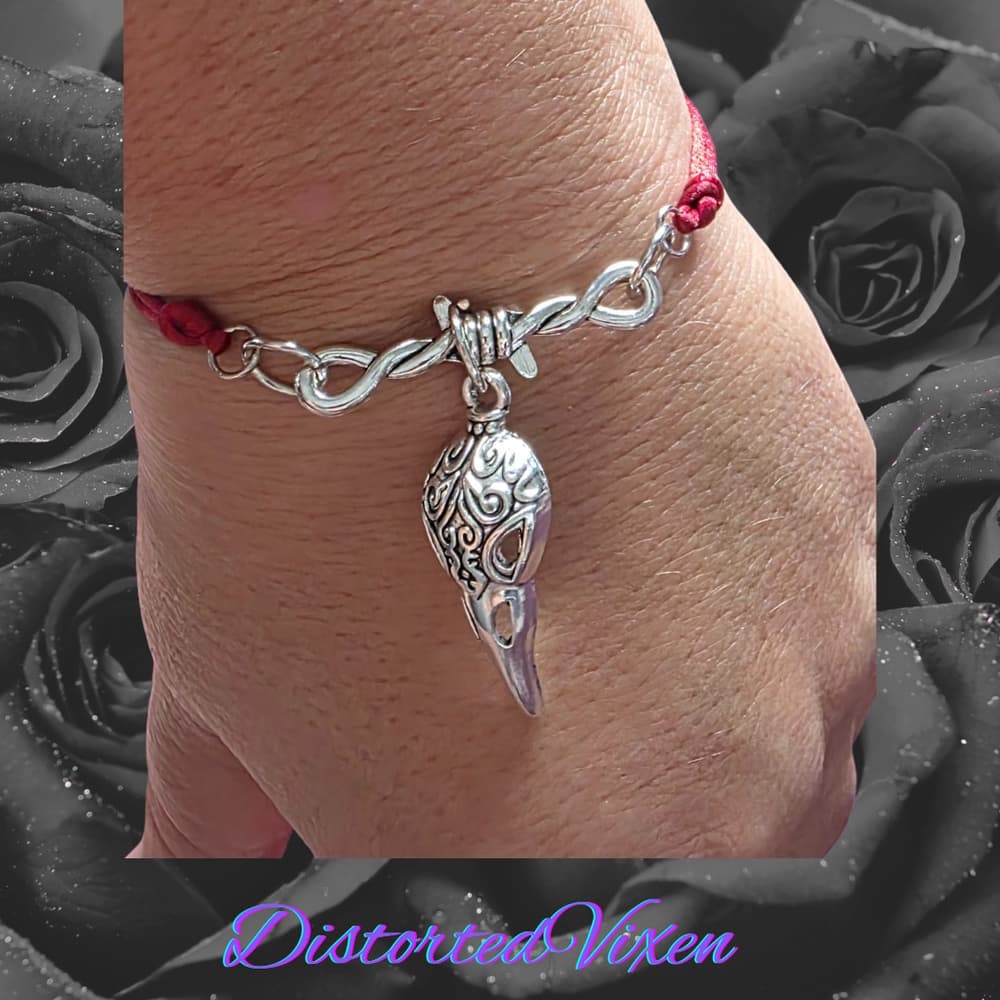 Barbed Wire Charm Bracelet – Red Cord Adjustable Gothic Talisman | Dark Feminine - Thumbnail 5