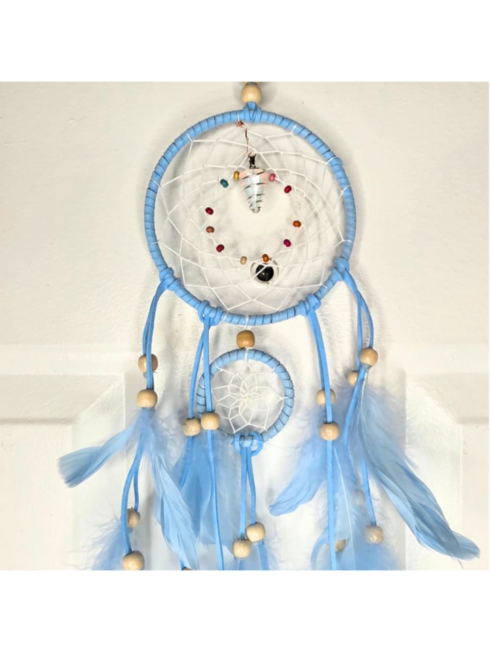 The Aura Weaver Sky Blue Dreamcatcher with Wire Wrapped Opal Pendulum Talisman - Thumbnail 4
