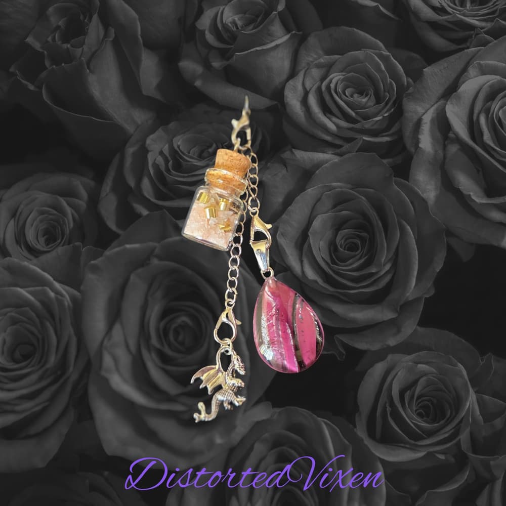Red Glass Teardrop Necklace with Spell Bottle & Dragon Charm | Interchangeable - Thumbnail 7