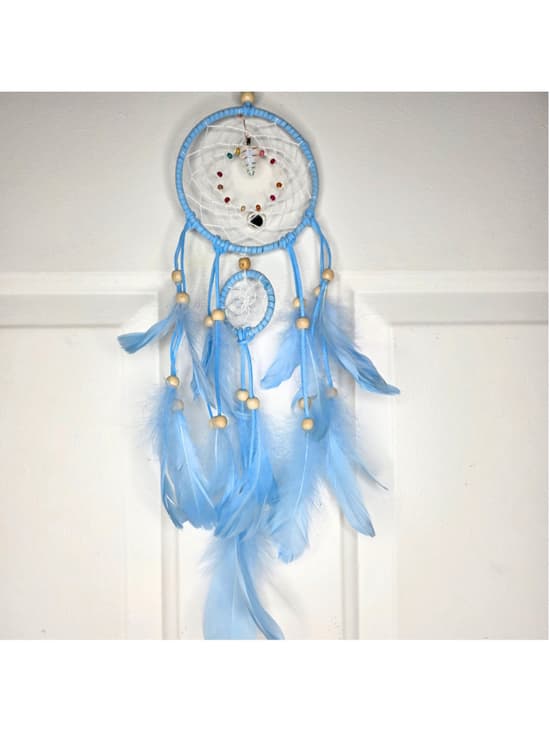 The Aura Weaver Sky Blue Dreamcatcher with Wire Wrapped Opal Pendulum Talisman - Thumbnail 7