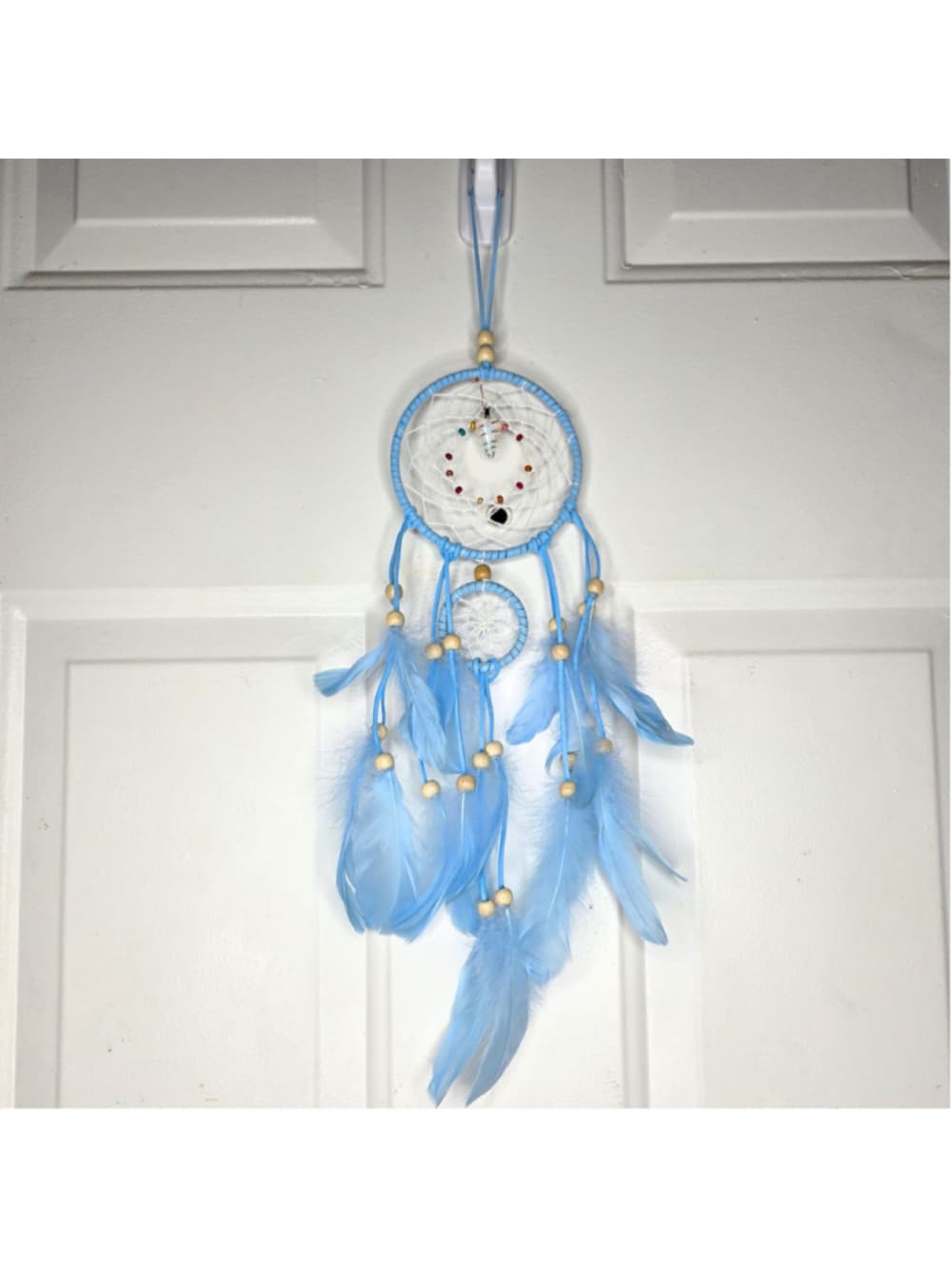 The Aura Weaver Sky Blue Dreamcatcher with Wire Wrapped Opal Pendulum Talisman - Thumbnail 5