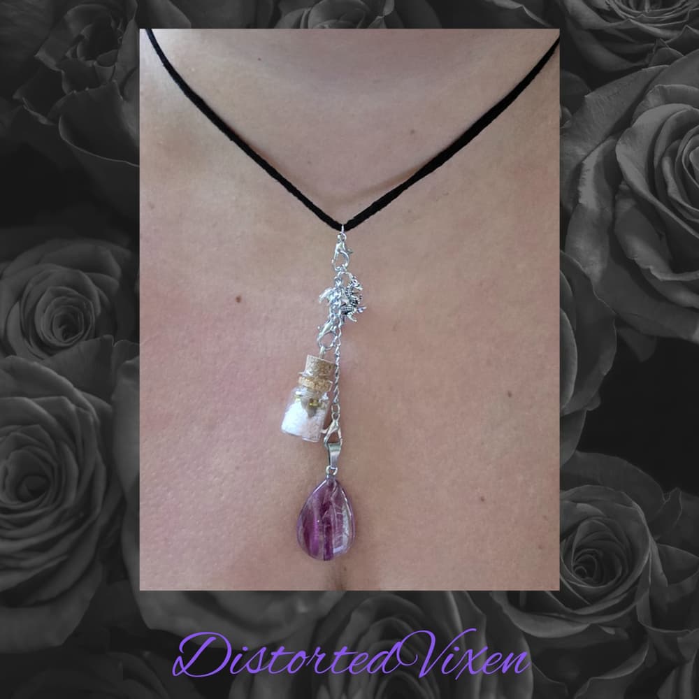 Red Glass Teardrop Necklace with Spell Bottle & Dragon Charm | Interchangeable - Thumbnail 4