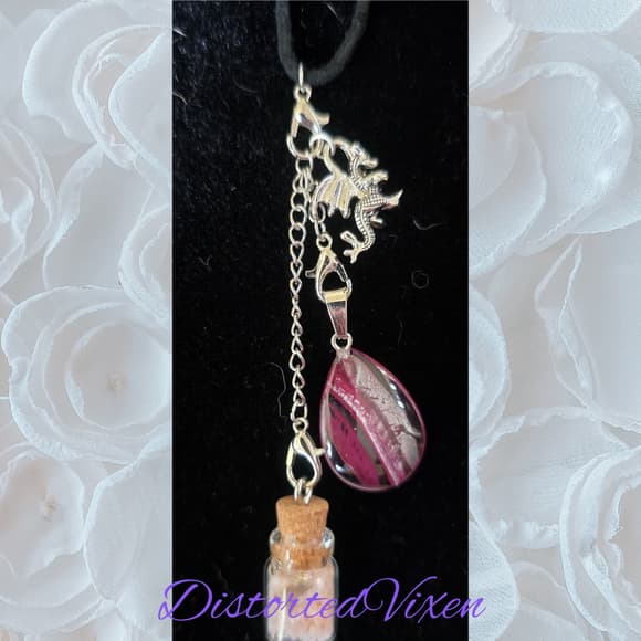 Red Glass Teardrop Necklace with Spell Bottle & Dragon Charm | Interchangeable - Thumbnail 9