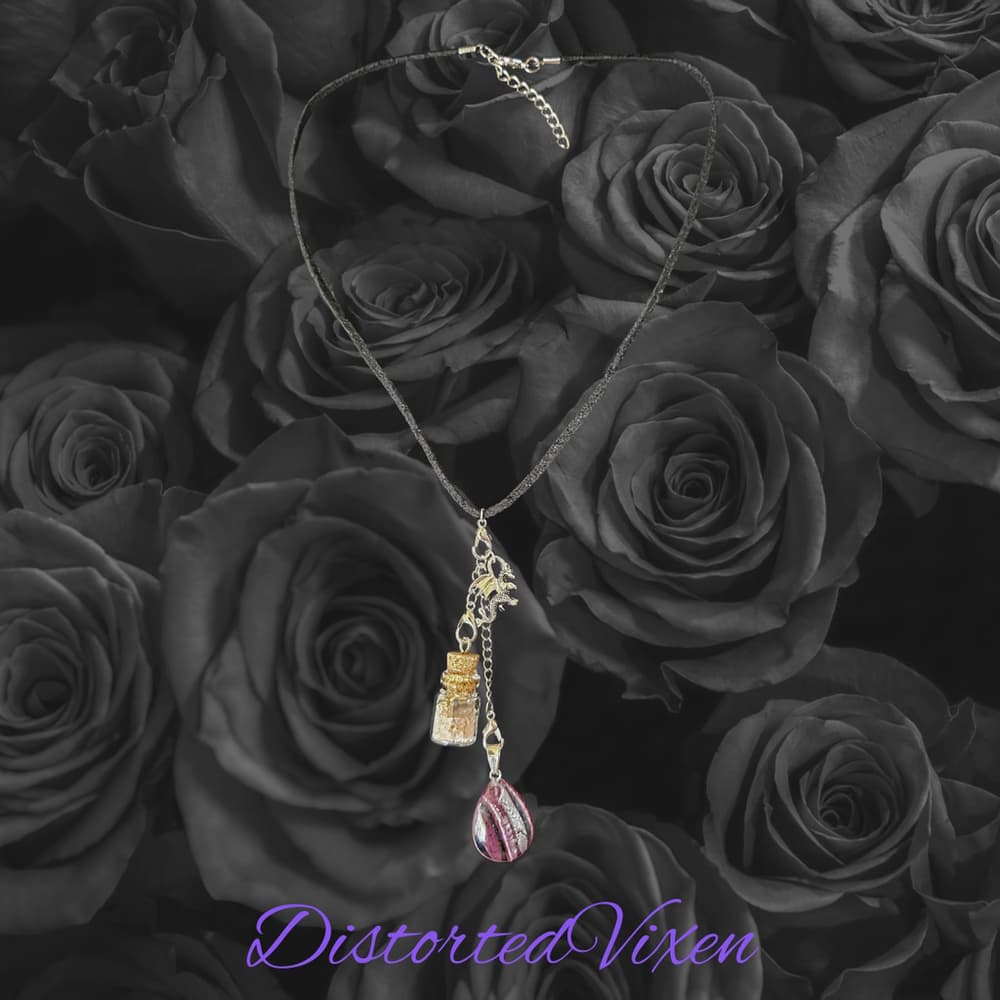 Red Glass Teardrop Necklace with Spell Bottle & Dragon Charm | Interchangeable - Thumbnail 6