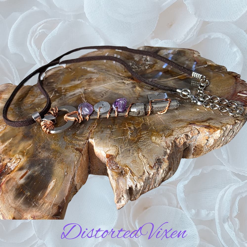 Rainbow Fluorite Key Necklace, Real Vintage Key Pendant, Handmade Copper Wrapped - Thumbnail 11