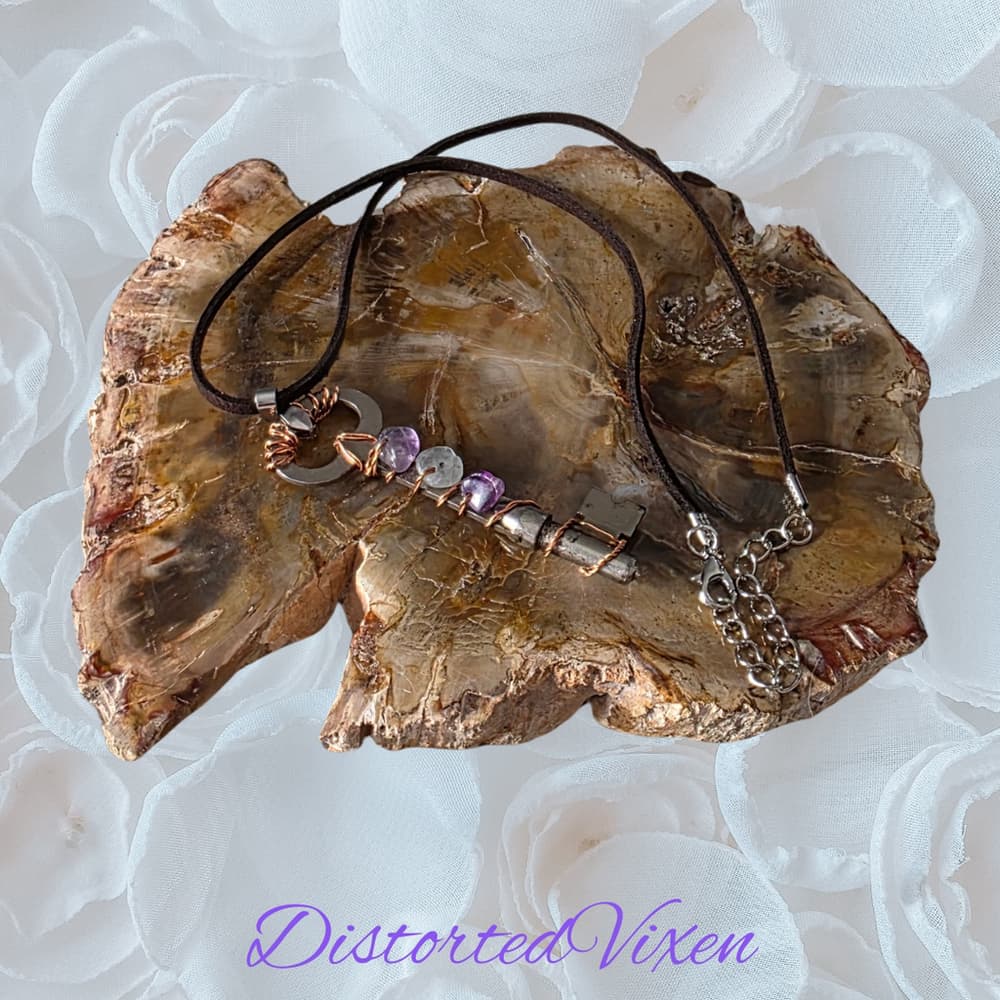 Rainbow Fluorite Key Necklace, Real Vintage Key Pendant, Handmade Copper Wrapped - Thumbnail 10