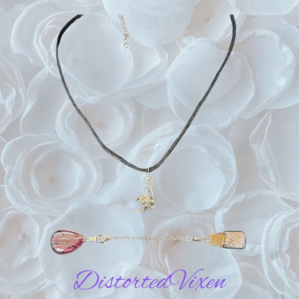 Red Glass Teardrop Necklace with Spell Bottle & Dragon Charm | Interchangeable - Thumbnail 2