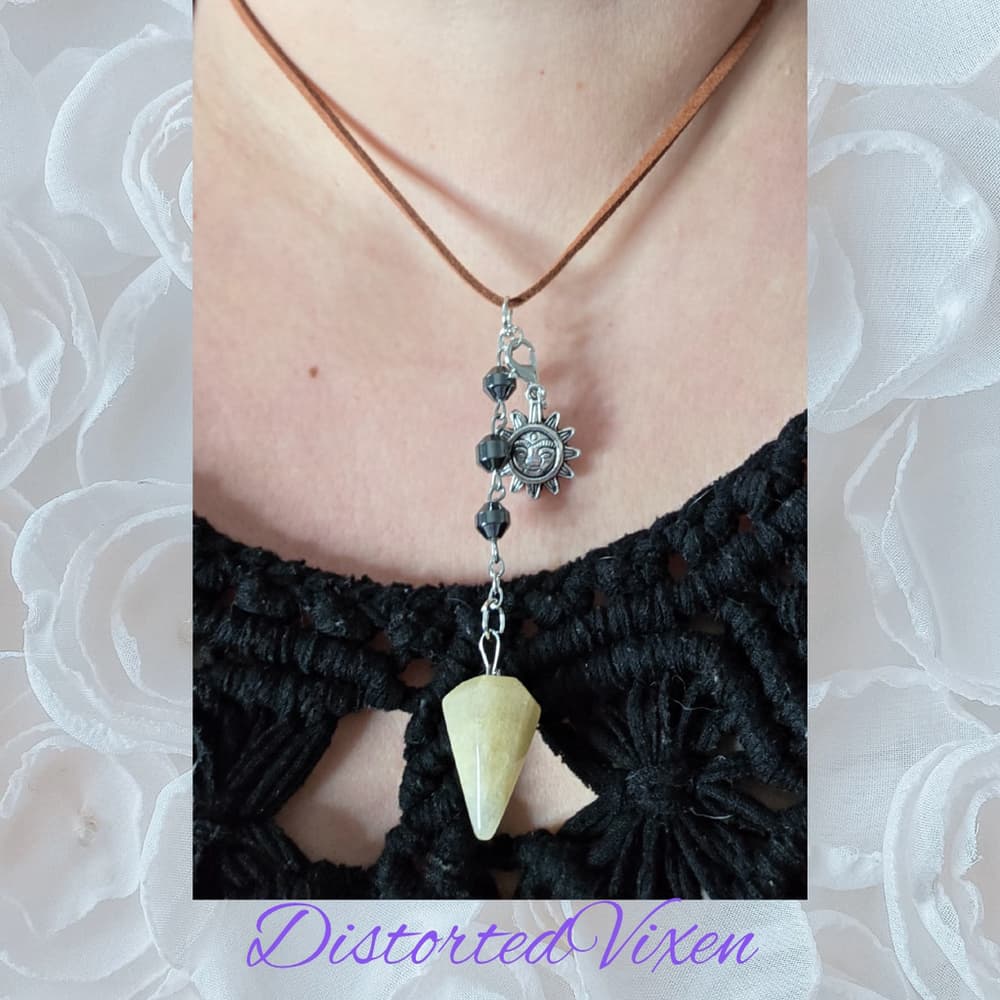Yellow Calcite Pendulum Necklace Hematite Witchy - Thumbnail 3