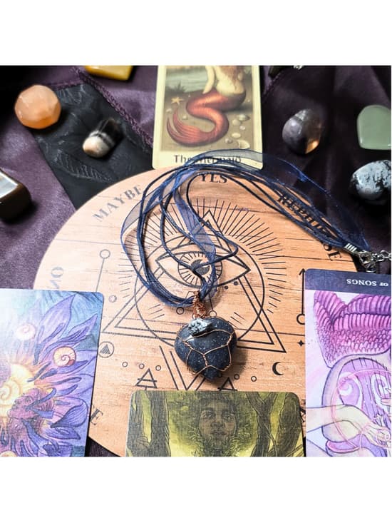 Artisan Wire Wrapped Lapis Lazuli Heart & Snowflake Obsidian Necklace - Thumbnail 8