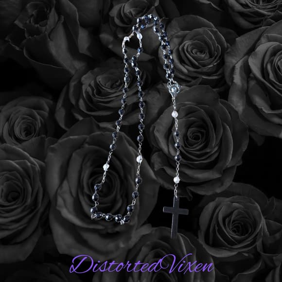 Black Hematite Rosary Necklace –Minimalist Cross, Gothic Prayer Beads, Grounding - Thumbnail 8