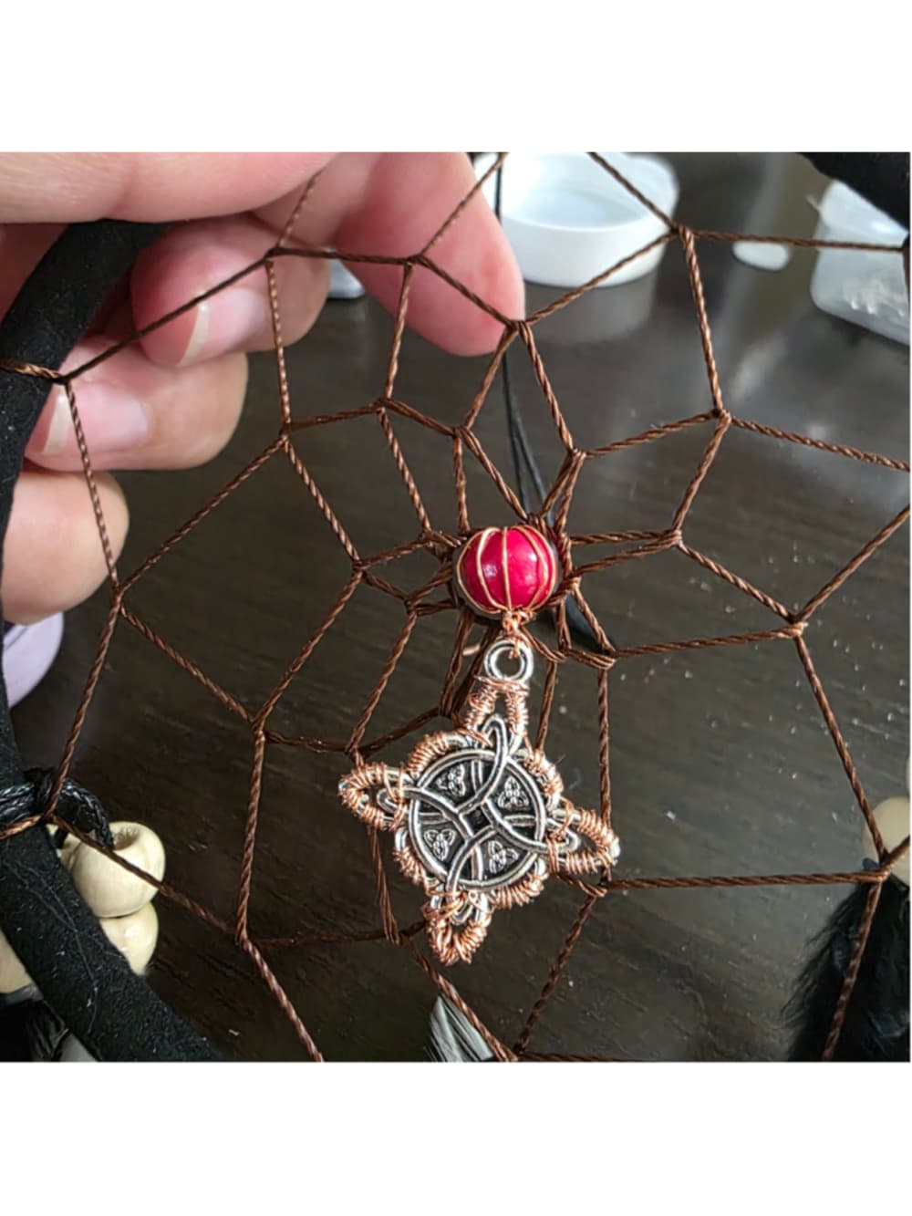 Copper Wire Wrapped Celtic Knot Dreamcatcher — Handcrafted Protection Talisman - Thumbnail 5