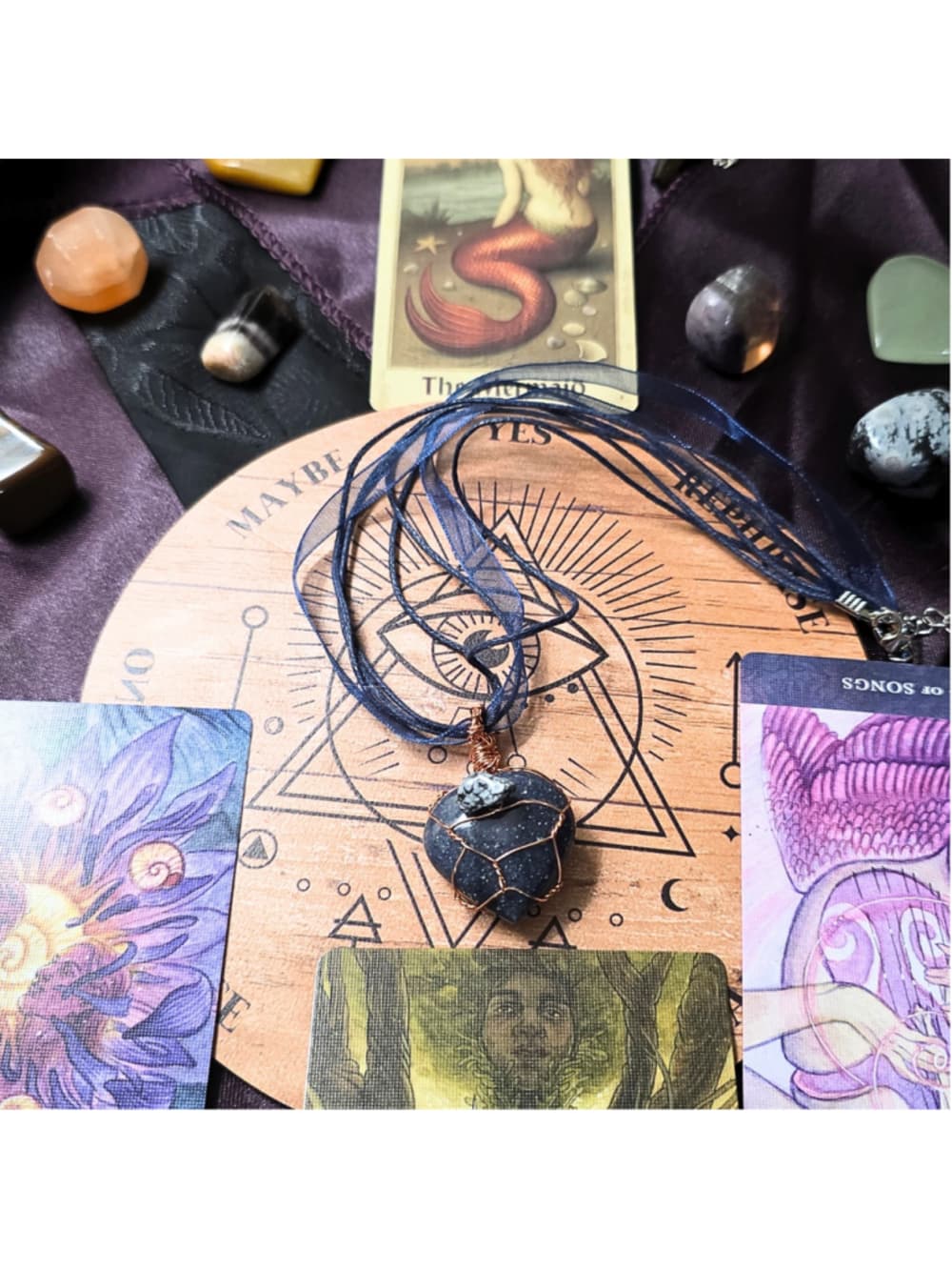 Artisan Wire Wrapped Lapis Lazuli Heart & Snowflake Obsidian Necklace - Thumbnail 7