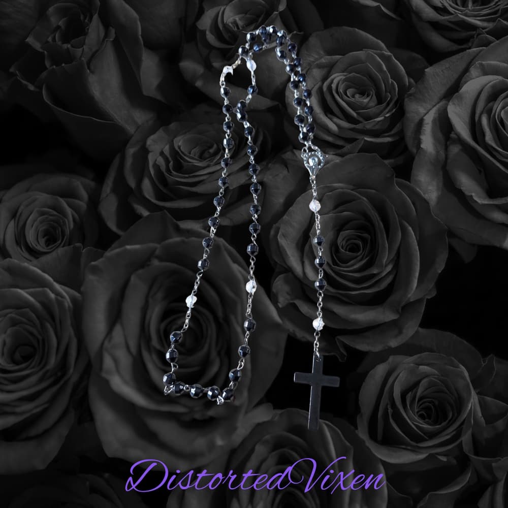Black Hematite Rosary Necklace –Minimalist Cross, Gothic Prayer Beads, Grounding - Thumbnail 7