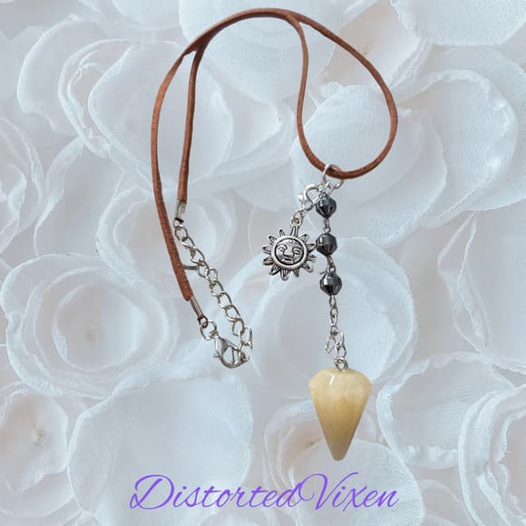 Yellow Calcite Pendulum Necklace Hematite Witchy - Thumbnail 11