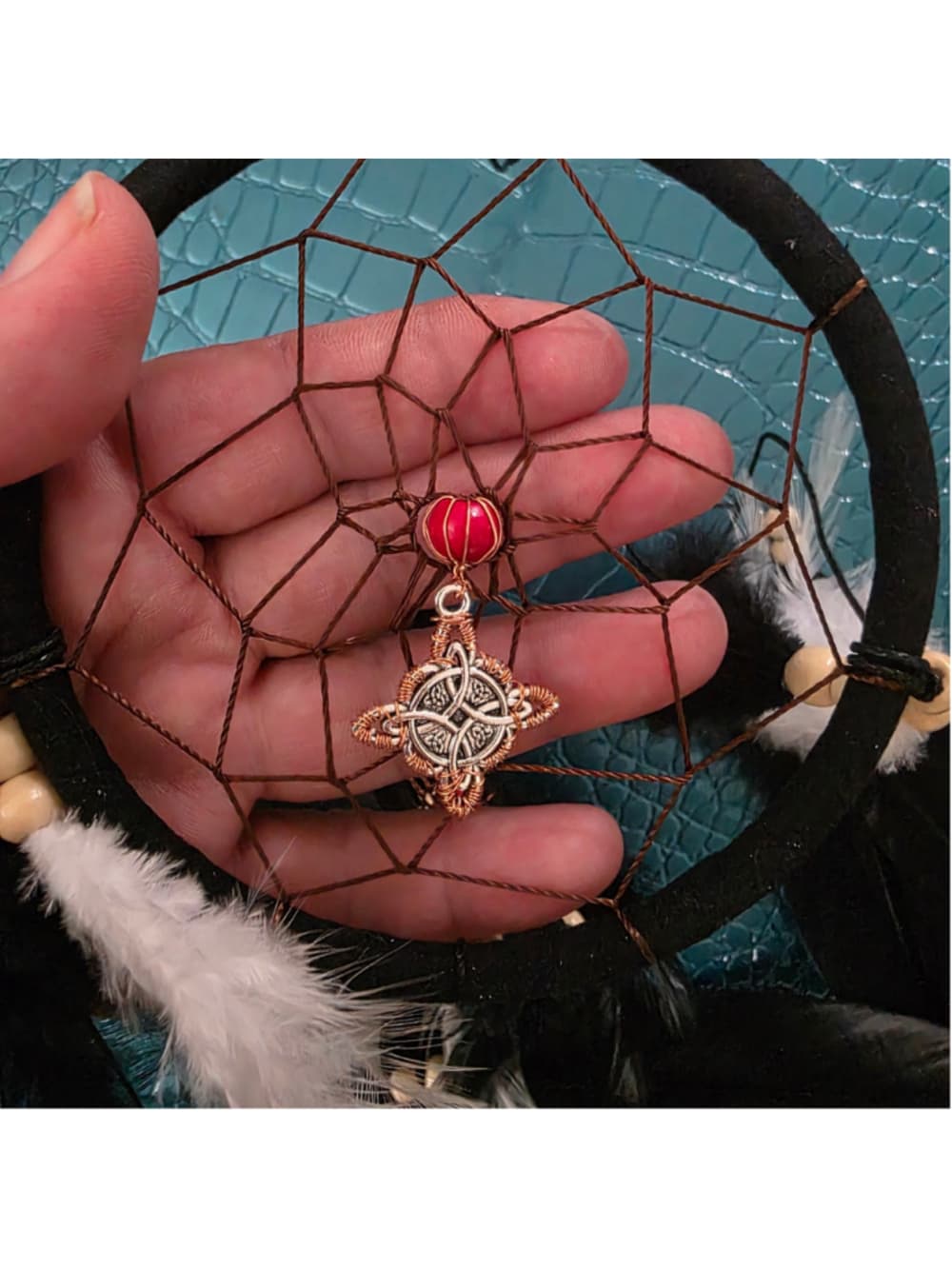 Copper Wire Wrapped Celtic Knot Dreamcatcher — Handcrafted Protection Talisman - Thumbnail 4
