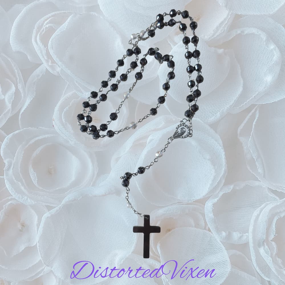 Black Hematite Rosary Necklace –Minimalist Cross, Gothic Prayer Beads, Grounding - Thumbnail 6