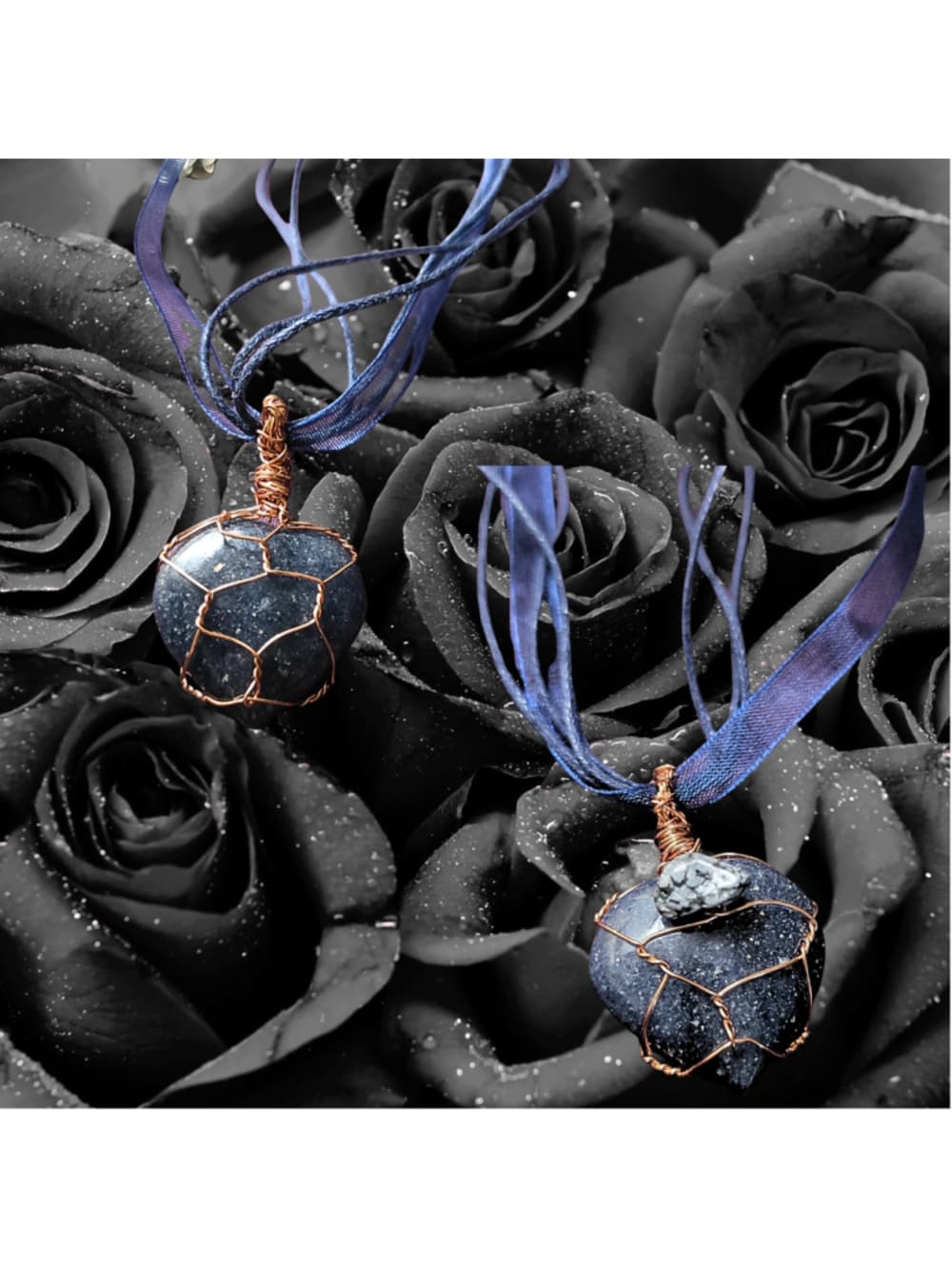 Artisan Wire Wrapped Lapis Lazuli Heart & Snowflake Obsidian Necklace - Thumbnail 3