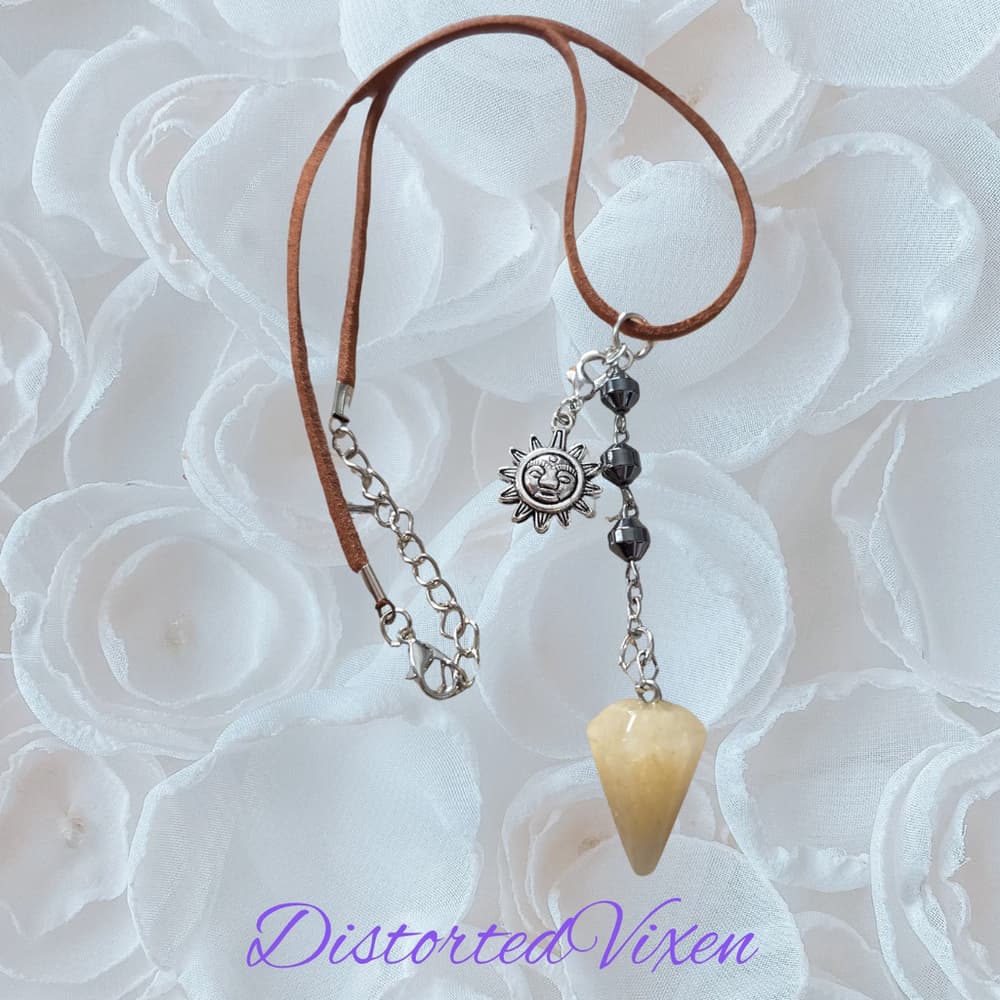 Yellow Calcite Pendulum Necklace Hematite Witchy - Thumbnail 10
