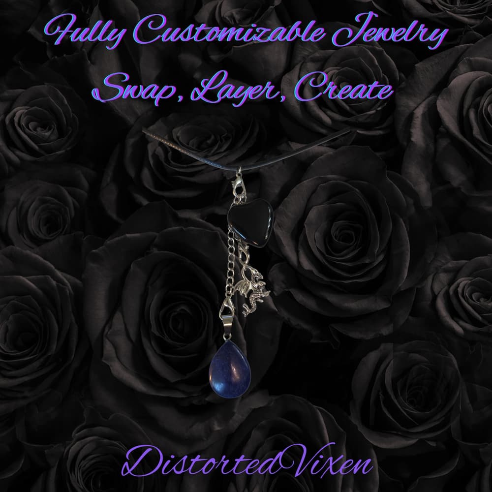 Black Obsidian & Lapis Lazuli Dragon Charm Convertible Necklace Adjustable Cord - Thumbnail 4