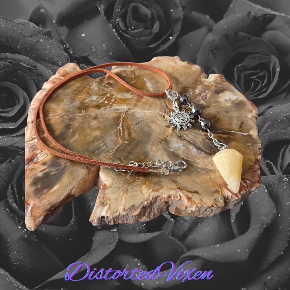Yellow Calcite Pendulum Necklace Hematite Witchy - Thumbnail 5