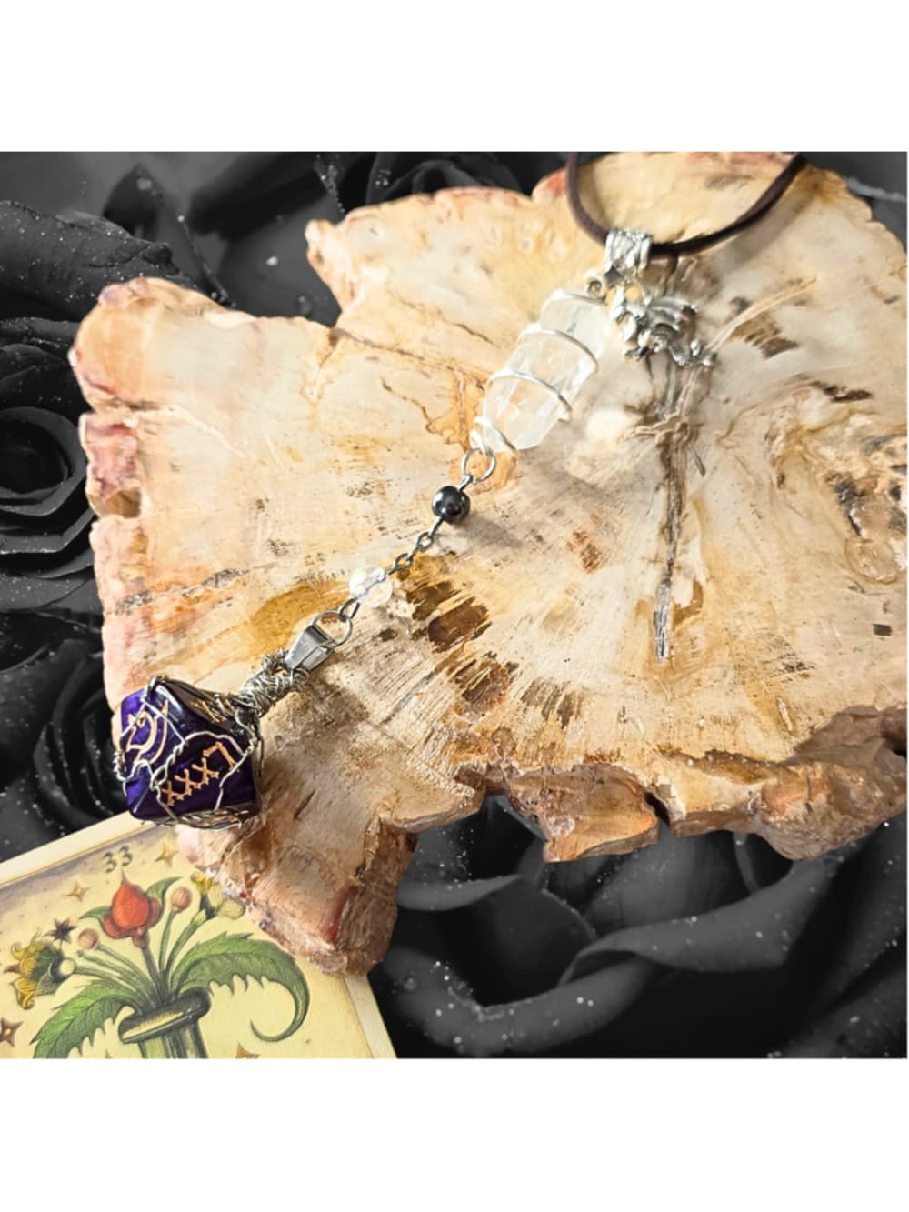 The Weaver of Fate d10 Amulet – Purple 10-Sided Die with Clear Quartz & Hematite - Thumbnail 4